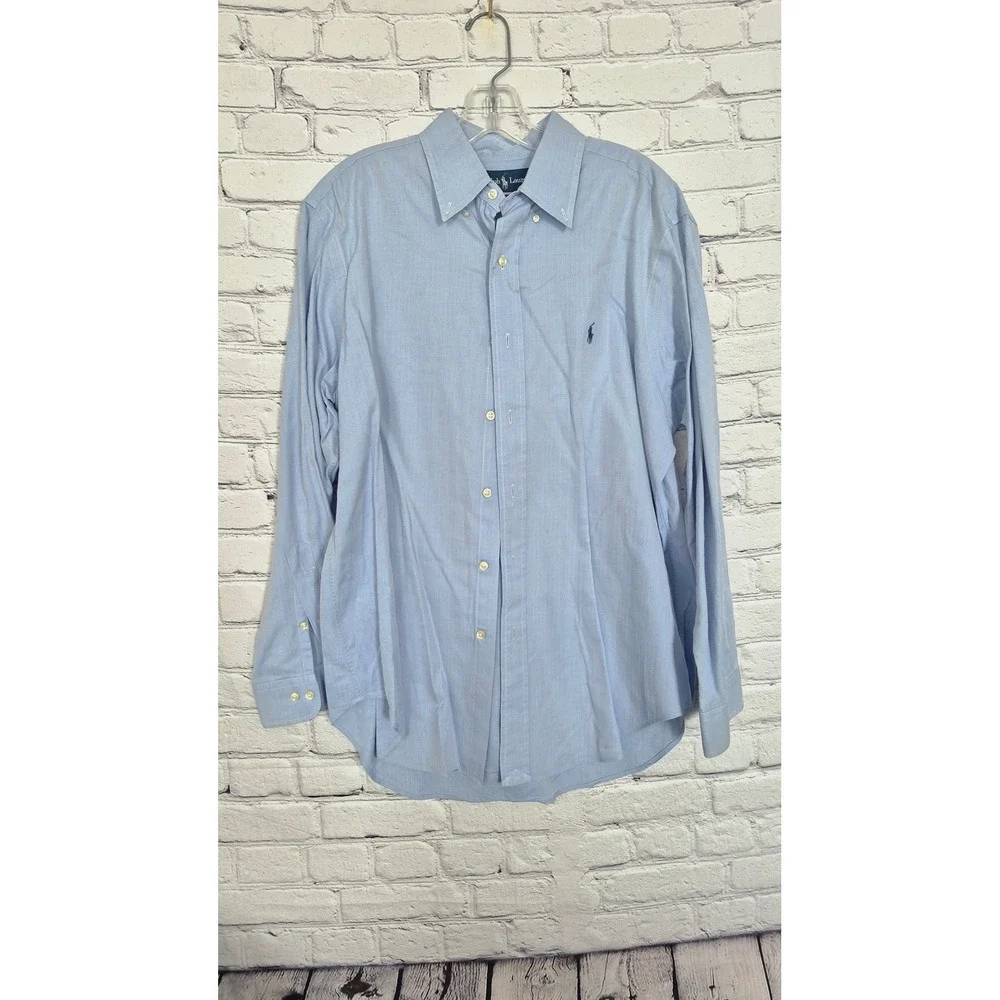 VINTAGE Y2K Polo Ralph Lauren Mens Blue Herringbone Button‎ Down Shirt Size 16